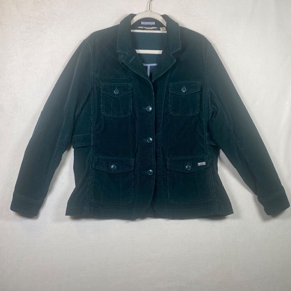 L.L. Bean Women’s Corduroy Field Jacket Green Size L Quilted Elbow Patches